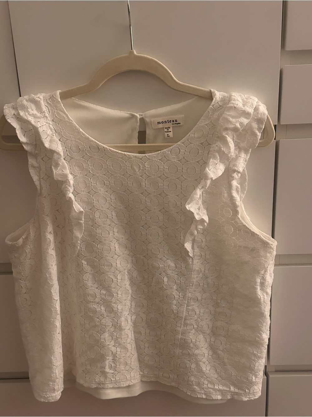 White Lace Ruffle Sleeve Top